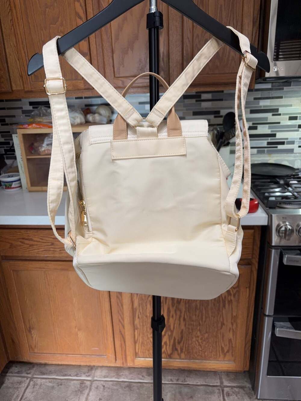 LouLu Cream Nylon Drawstring Backpack - Picture 3 of 12